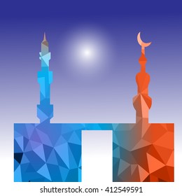 Vector of Colorful Polygonal Crystal Mosque /Ramadan Kareem Colorful Mosaic Mosque.