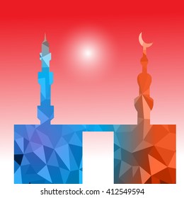 Vector of Colorful Polygonal Crystal Mosque /Ramadan Kareem Colorful Mosaic Mosque.