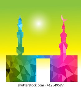 Vector of Colorful Polygonal Crystal Mosque /Ramadan Kareem Colorful Mosaic Mosque.