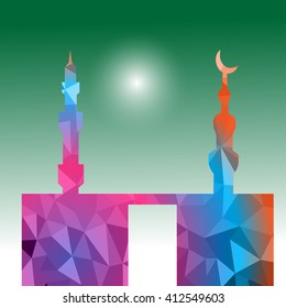 Vector of Colorful Polygonal Crystal Mosque /Ramadan Kareem Colorful Mosaic Mosque.