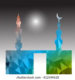 Vector of Colorful Polygonal Crystal Mosque /Ramadan Kareem Colorful Mosaic Mosque.