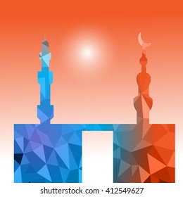 Vector of Colorful Polygonal Crystal Mosque /Ramadan Kareem Colorful Mosaic Mosque.