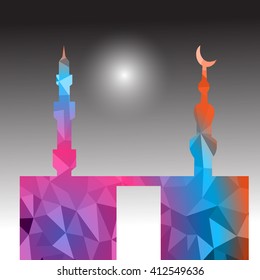 Vector of Colorful Polygonal Crystal Mosque /Ramadan Kareem Colorful Mosaic Mosque.