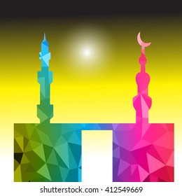 Vector of Colorful Polygonal Crystal Mosque /Ramadan Kareem Colorful Mosaic Mosque.