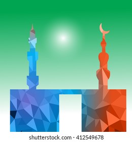 Vector of Colorful Polygonal Crystal Mosque /Ramadan Kareem Colorful Mosaic Mosque.