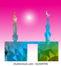 Vector of Colorful Polygonal Crystal Mosque /Ramadan Kareem Colorful Mosaic Mosque.