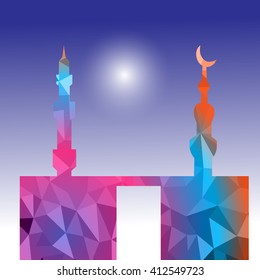 Vector of Colorful Polygonal Crystal Mosque /Ramadan Kareem Colorful Mosaic Mosque.