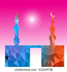 Vector of Colorful Polygonal Crystal Mosque /Ramadan Kareem Colorful Mosaic Mosque.