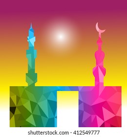 Vector of Colorful Polygonal Crystal Mosque /Ramadan Kareem Colorful Mosaic Mosque.