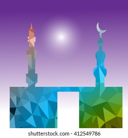 Vector of Colorful Polygonal Crystal Mosque /Ramadan Kareem Colorful Mosaic Mosque.