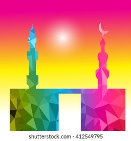 Vector of Colorful Polygonal Crystal Mosque /Ramadan Kareem illustration.eps10