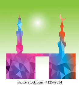 Vector of Colorful Polygonal Crystal Mosque /Ramadan Kareem Colorful Mosaic Mosque.