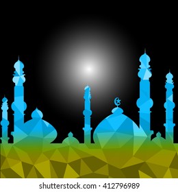 Vector of Colorful Polygonal Crystal Mosque /Ramadan Kareem Colorful Mosaic Mosque.