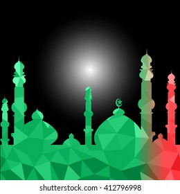 Vector of Colorful Polygonal Crystal Mosque /Ramadan Kareem Colorful Mosaic Mosque.