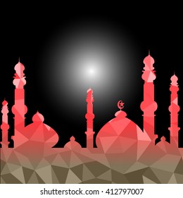 Vector of Colorful Polygonal Crystal Mosque /Ramadan Kareem Colorful Mosaic Mosque.