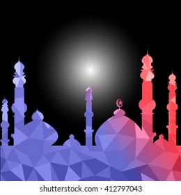 Vector of Colorful Polygonal Crystal Mosque /Ramadan Kareem Colorful Mosaic Mosque.
