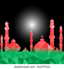 Vector of Colorful Polygonal Crystal Mosque /Ramadan Kareem Colorful Mosaic Mosque.