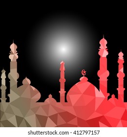 Vector of Colorful Polygonal Crystal Mosque /Ramadan Kareem Colorful Mosaic Mosque.