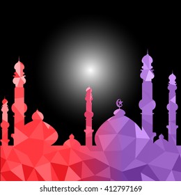 Vector of Colorful Polygonal Crystal Mosque /Ramadan Kareem Colorful Mosaic Mosque.
