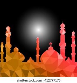 Vector of Colorful Polygonal Crystal Mosque /Ramadan Kareem Colorful Mosaic Mosque.