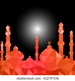 Vector of Colorful Polygonal Crystal Mosque /Ramadan Kareem Colorful Mosaic Mosque.