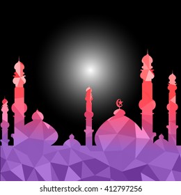 Vector of Colorful Polygonal Crystal Mosque /Ramadan Kareem Colorful Mosaic Mosque.