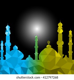 Vector of Colorful Polygonal Crystal Mosque /Ramadan Kareem Colorful Mosaic Mosque.