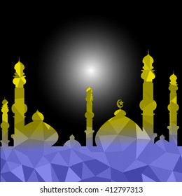 Vector of Colorful Polygonal Crystal Mosque /Ramadan Kareem Colorful Mosaic Mosque.