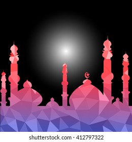 Vector of Colorful Polygonal Crystal Mosque /Ramadan Kareem Colorful Mosaic Mosque.