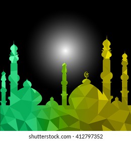 Vector of Colorful Polygonal Crystal Mosque /Ramadan Kareem Colorful Mosaic Mosque.