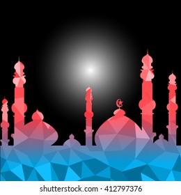 Vector of Colorful Polygonal Crystal Mosque /Ramadan Kareem Colorful Mosaic Mosque.