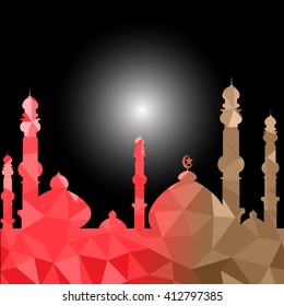 Vector of Colorful Polygonal Crystal Mosque /Ramadan Kareem Colorful Mosaic Mosque.
