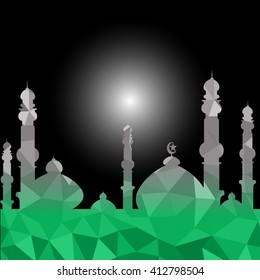 Vector of Colorful Polygonal Crystal Mosque /Ramadan Kareem Colorful Mosaic Mosque.