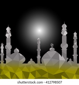 Vector of Colorful Polygonal Crystal Mosque /Ramadan Kareem Colorful Mosaic Mosque.