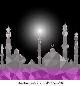 Vector of Colorful Polygonal Crystal Mosque /Ramadan Kareem Colorful Mosaic Mosque.