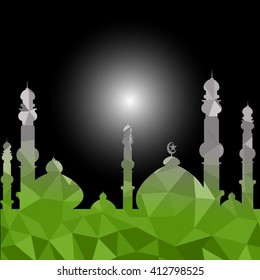 Vector of Colorful Polygonal Crystal Mosque /Ramadan Kareem Colorful Mosaic Mosque.