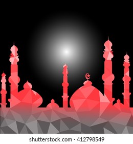 Vector of Colorful Polygonal Crystal Mosque /Ramadan Kareem Colorful Mosaic Mosque.