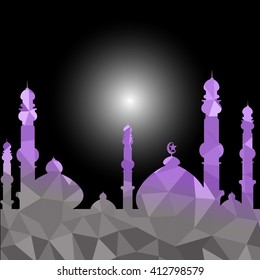 Vector of Colorful Polygonal Crystal Mosque /Ramadan Kareem Colorful Mosaic Mosque.