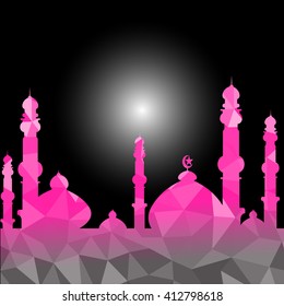 Vector of Colorful Polygonal Crystal Mosque /Ramadan Kareem Colorful Mosaic Mosque.