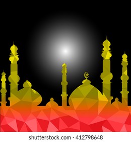 Vector of Colorful Polygonal Crystal Mosque /Ramadan Kareem Colorful Mosaic Mosque.