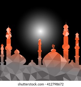 Vector of Colorful Polygonal Crystal Mosque /Ramadan Kareem Colorful Mosaic Mosque.