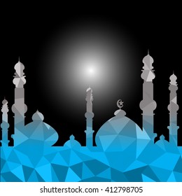 Vector of Colorful Polygonal Crystal Mosque /Ramadan Kareem Colorful Mosaic Mosque.