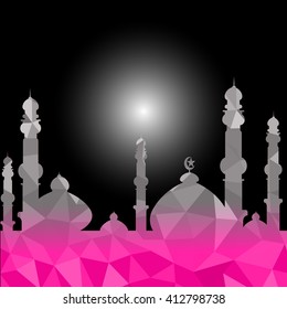 Vector of Colorful Polygonal Crystal Mosque /Ramadan Kareem Colorful Mosaic Mosque.