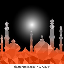 Vector of Colorful Polygonal Crystal Mosque /Ramadan Kareem Colorful Mosaic Mosque.