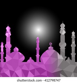 Vector of Colorful Polygonal Crystal Mosque /Ramadan Kareem Colorful Mosaic Mosque.