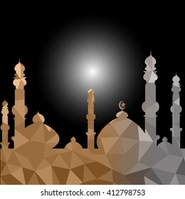Vector of Colorful Polygonal Crystal Mosque /Ramadan Kareem Colorful Mosaic Mosque.