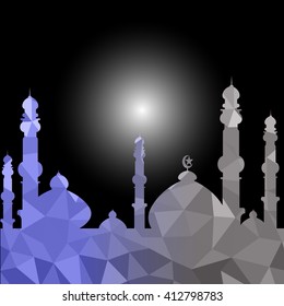 Vector of Colorful Polygonal Crystal Mosque /Ramadan Kareem Colorful Mosaic Mosque.