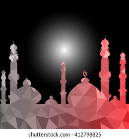 Vector of Colorful Polygonal Crystal Mosque /Ramadan Kareem Colorful Mosaic Mosque.