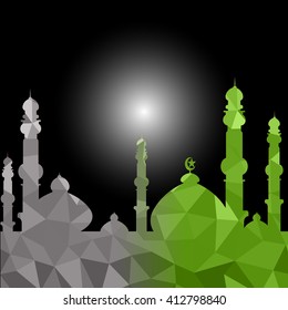 Vector of Colorful Polygonal Crystal Mosque /Ramadan Kareem Colorful Mosaic Mosque.