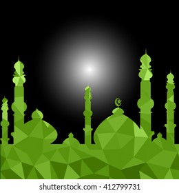 Vector of Colorful Polygonal Crystal Mosque /Ramadan Kareem Colorful Mosaic Mosque.